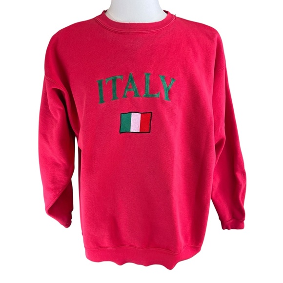 Vintage Y2K Emboidered ITALY Flag‎ Red Sweatshirt Size XL w/ Flaw 80s 90s USA - Picture 15 of 15